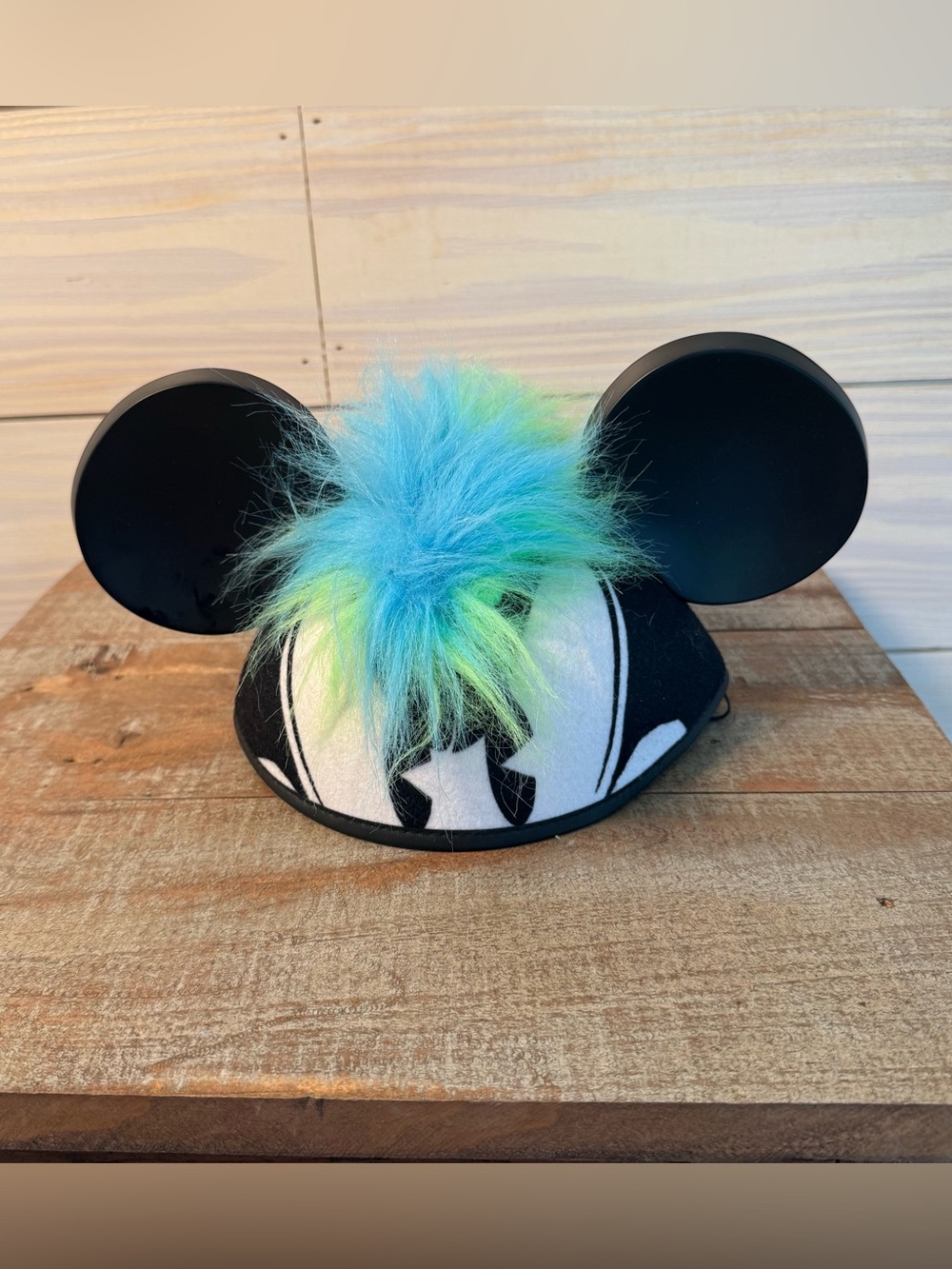Disney Mickey Mouse Ear Adult Hat with Blue and Lime Fur Mohawk
